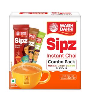 Wagh Bakri Sipz Instant Tea Premix Elaichi + Ginger + Masala (12 pcs)